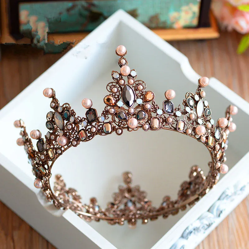 Vintage Wedding Bridal Crystal Tiaras Crowns Full Round Crown Rhinestone Pageant Hair Accessories Headband Beads Headpiece Prom Headdress