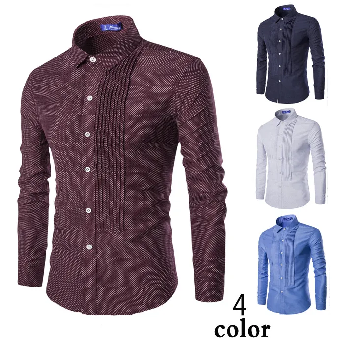 Respirável Mens Camisas de vestido de bolinhas tradicionais Impresso Mens Shirts Long Sleeve outono frio Oxford Spinning Folds Tipo Mens Shirt J160807