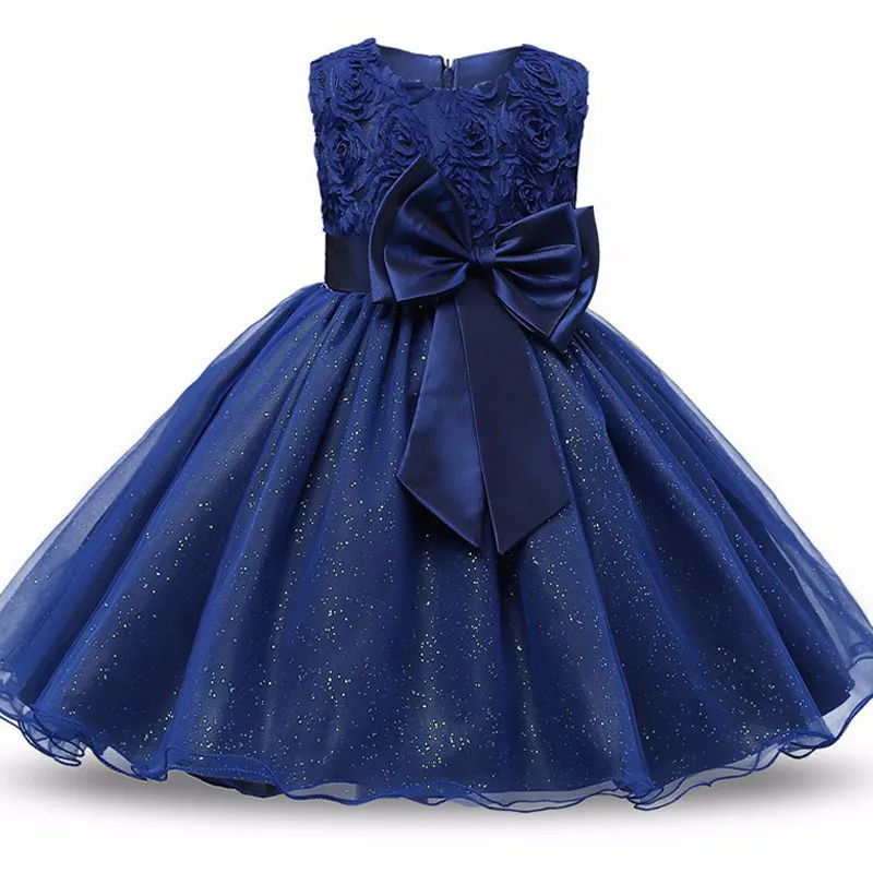 Bebek Kız Giydirme Parti Dantel Elbise Çocuk 9 renk 3D Gül Çiçek Elbiseler Çocuk Giyim Kız Düğün Prenses Elbise A08
