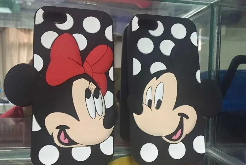 3D Mickey Minnie Mouse Yumuşak Silikon Kılıf Cep Telefonu Iphone 6 6S 4.7 Artı 5.5 SE 5 5S için Çiftler Lover ilmek Polka Dot Sevimli Skin Kapakları