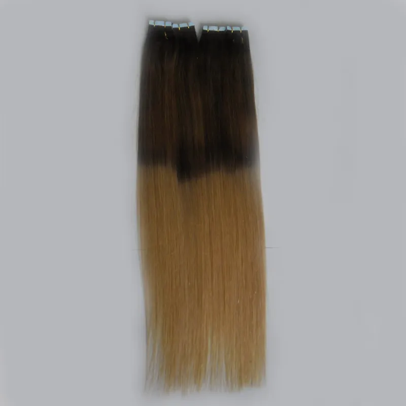 Rey ombre nastro capelli umani nelle estensioni dell'onda del corpo 200g 80 pz / lotto # 4/27 miele biondo ombre brasiliano PU capelli trama pelle capelli