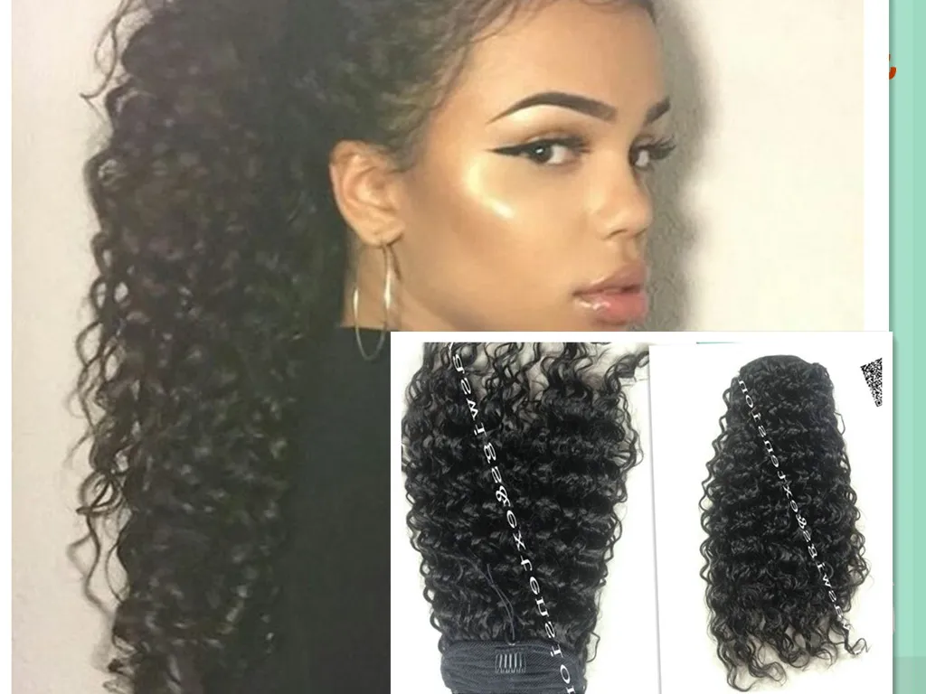 Não transformados Cabelo Virgem Brasileiro Com Cordão Rabo de Cavalo Do Cabelo Humano Kinky Curly Rabo De Cavalo 8A Encaracolado Extensões de Caudas de Cabelo Humano Pony