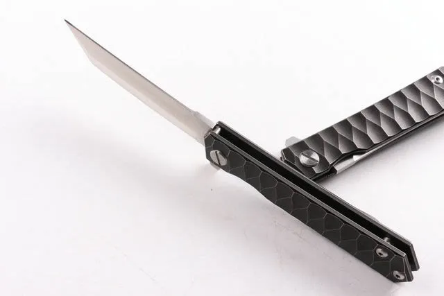 DHL Shipping High End Survival Folding Nóż D2 Stal 60HRC Tanto Point Blade TC4 Tytanowy uchwyt Noże Noże z Pudełko