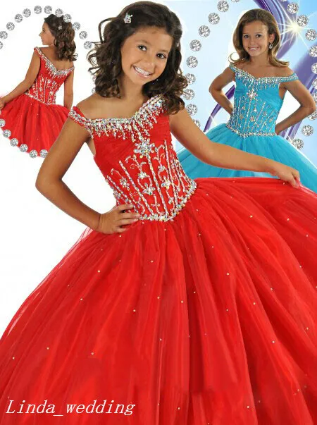 Rotes helles Aqua-Mädchen-Festzug-Kleid Prinzessin-Ballkleid-Tüll-Partei-Cupcake-Abschlussball-Kleid für junges kurzes Mädchen hübsches Kleid für kleines Kind