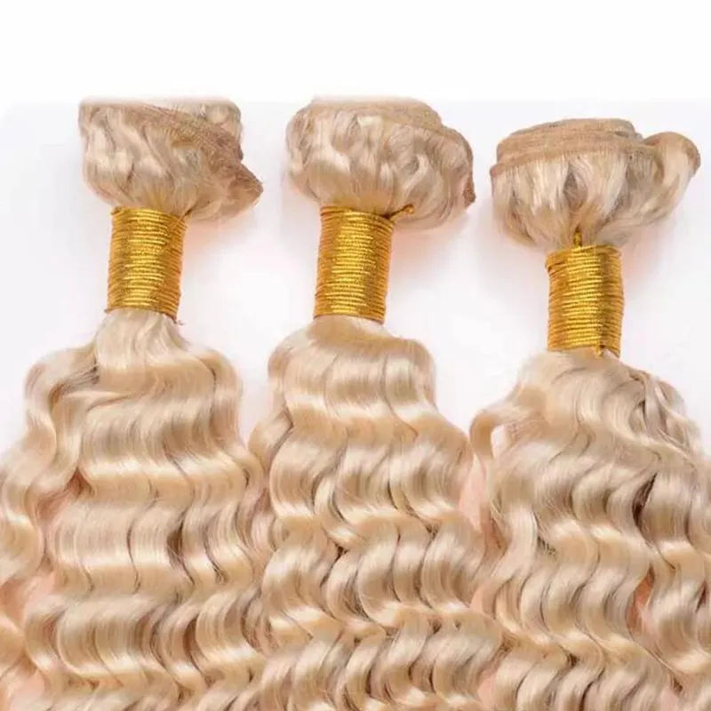マレーシアのインドのブラジルのブロンドの髪の深い波3個プラチナブロンドの巻き毛の緯糸613人間の髪織り送料無料