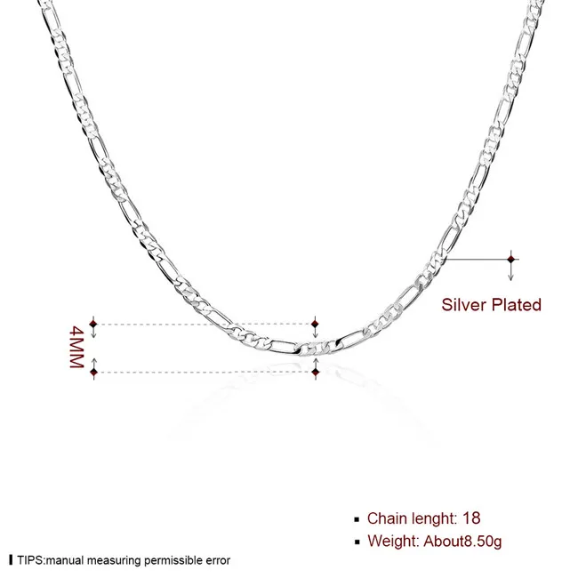 Cadeau de noël 4MM collier pour hommes 'collier plaqué argent sterling STSN102 toute la mode 925 chaînes en argent necklace265T