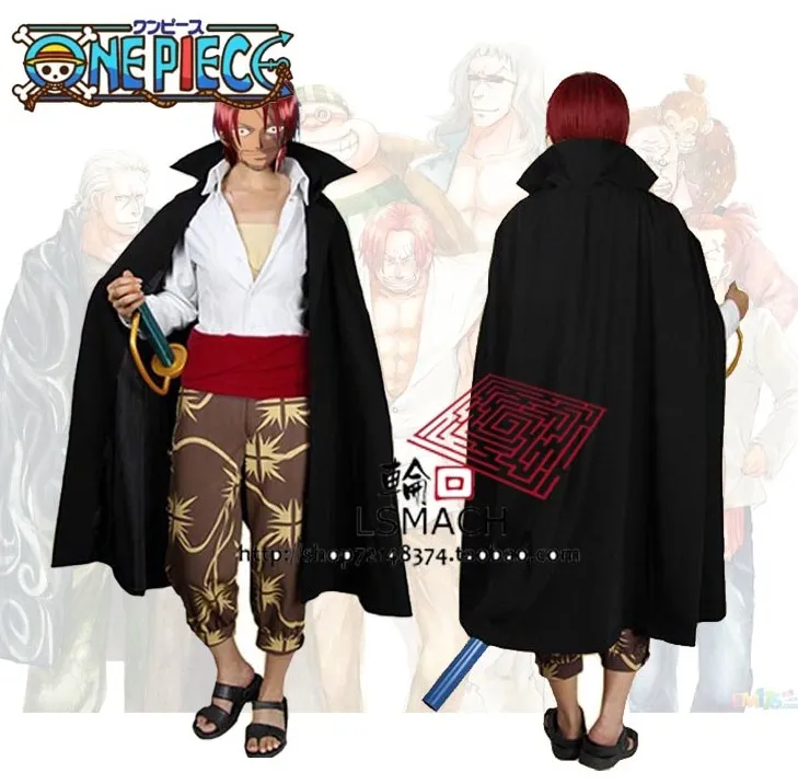 Giapponese Cartoon Anime One piece Captain Red Haired Shanks Costume Cosplay Set Cape + Pants + Shirt + Sash