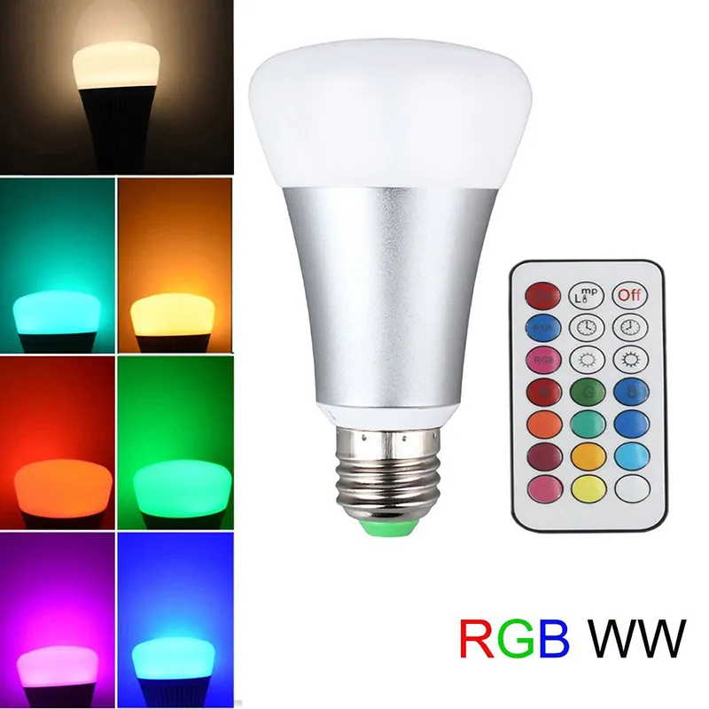 Ampoules LED 10W, lumière RGBW variable, E26, E27, base A19, réglage de synchronisation 2 en 1, 800 lumens, ampoule d'ambiance avec télécommande