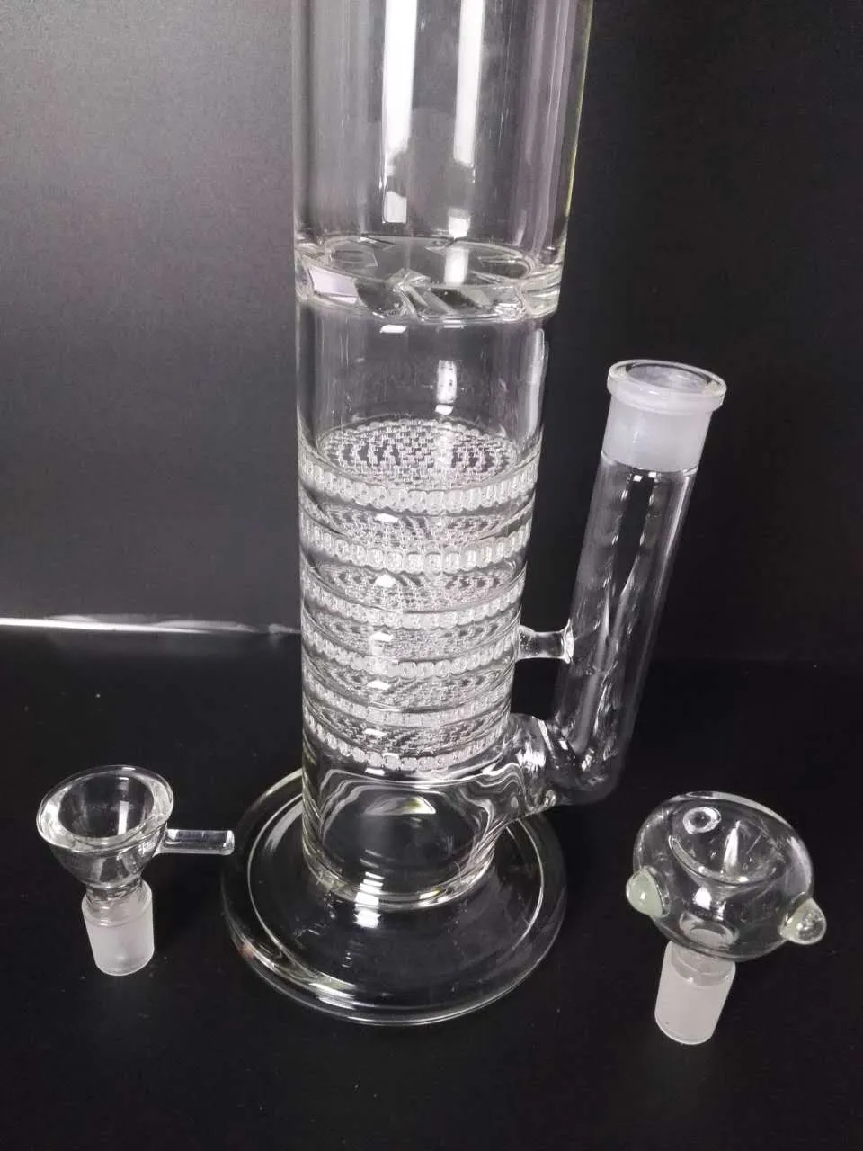 H: 45 cm Szklany Bong Handy Water Pipe 7 Warstwa Perkolnie Perkolator Bubbler Recykler Platform Oil Platform Ash Catcher 18mm Wspólna Miska Przenośna