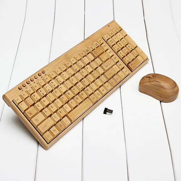 Multimedia Bamboo Wireless Keyboard 2.4GHz Handmade Wooden Wireless