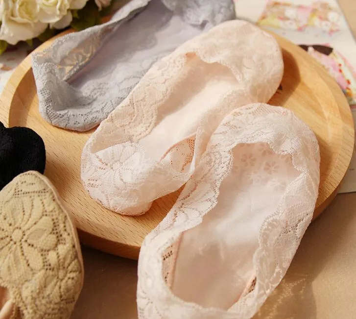 Sexy Womens low cut socks Fashion Lady Floral Lace Antiskid ankle slippers socks ballet socks Hosiery Various Colors gift drop shipping