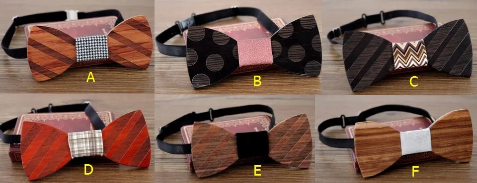 Handgjorda Wood Bow Slipsar Vintage Traditionell Bowknot 6 stilar för gentleman Elegant Trä Bowtie Men Mode tillbehör