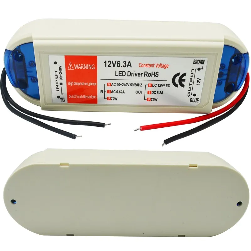 12V 6.3A 72W امدادات الطاقة 18W 28W 48W 100W 90V-240V الإضاءة المحولات Safy Driver لقطاع الأنوار LED لمبات