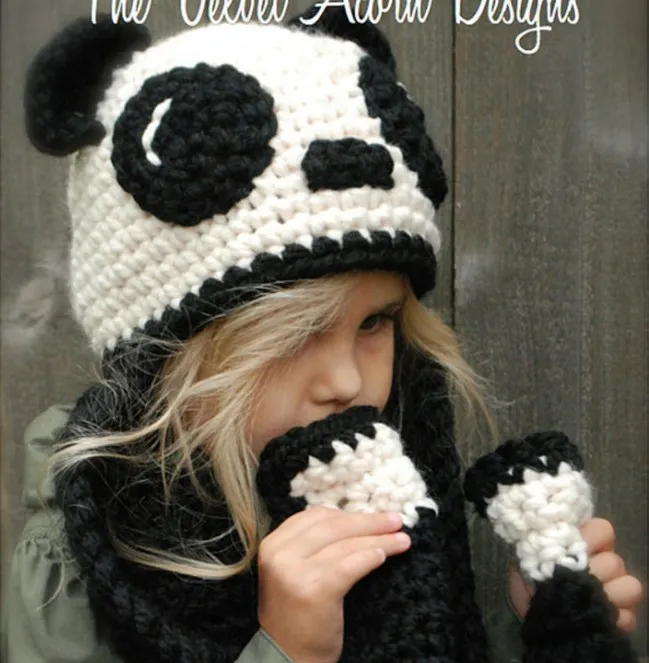 Baby Girl Boy малышей Infant Panda Knit Hat Cap шарф Глушитель Мультфильм Bebe Beanie Детские мальчиков шляпы Шапки шарфы Аксессуары