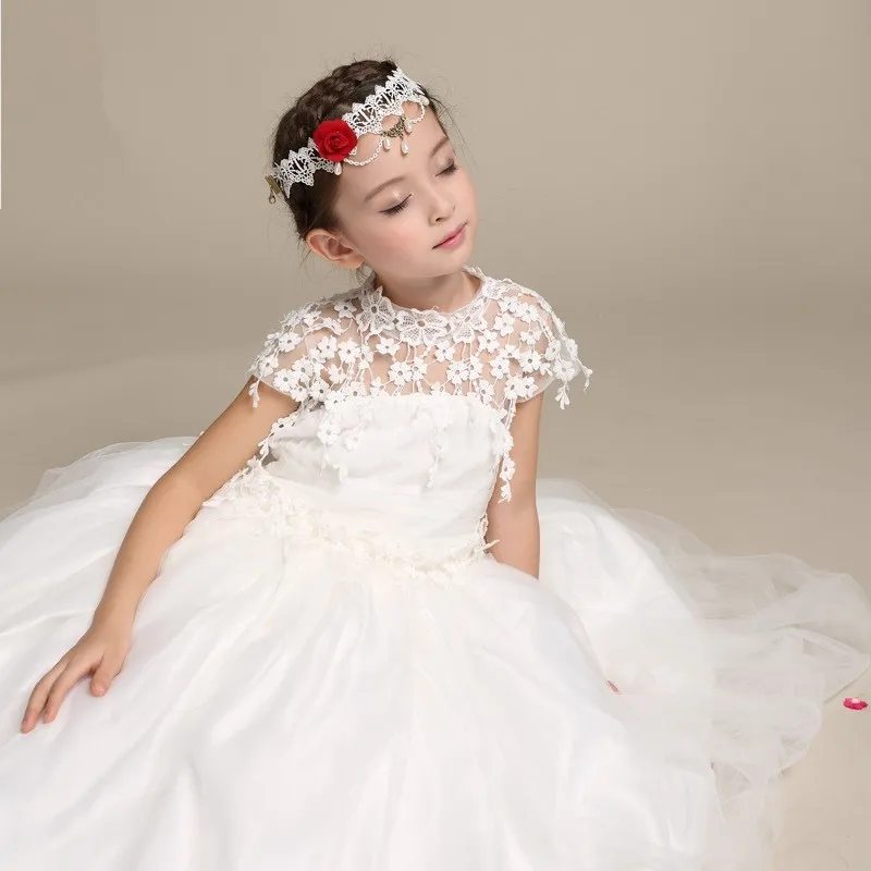 Elegantes Blumenmädchenkleid Lange Spitze Prinzessin Kleider Kinder Weißes Kleid Für Mädchen Hochzeit Party Vestido Baby Taufe Kleider