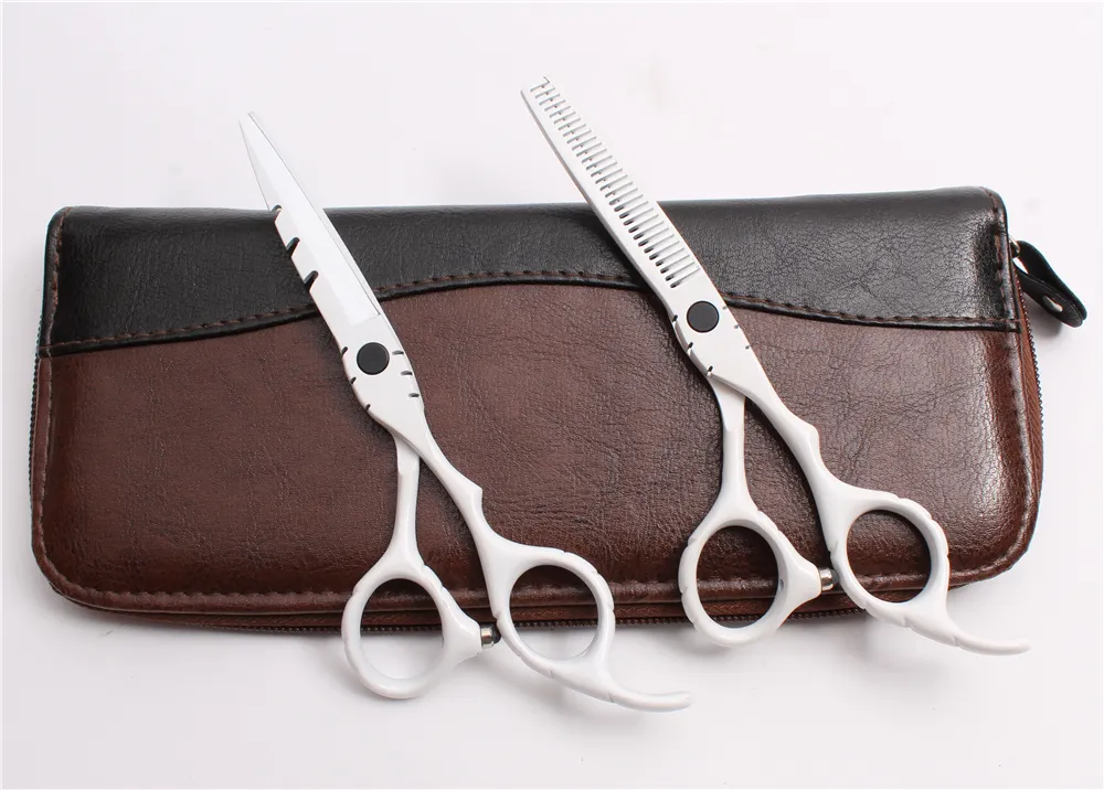 C1010 6quot Japan Customized Logo White Professional Human Hair Scissors Barber039s Hairdressing Scissors Cutting Thinning Sh4841694