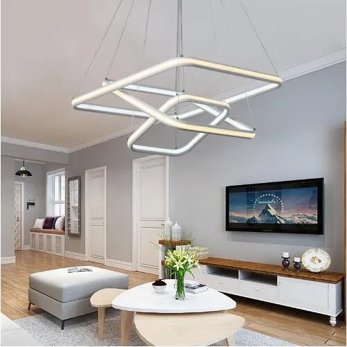 Square LED Pendant Light Modern Aluminum Hanging Chandelier for Dining Kitchen Living Room