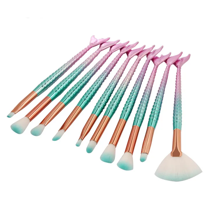 set Eye Makeup Brushes Set Mermaid Handle Design Blush Powder Eyebrow Eye shadow Eyeliner Eyesocket Blending Nose Fan Make U3636728