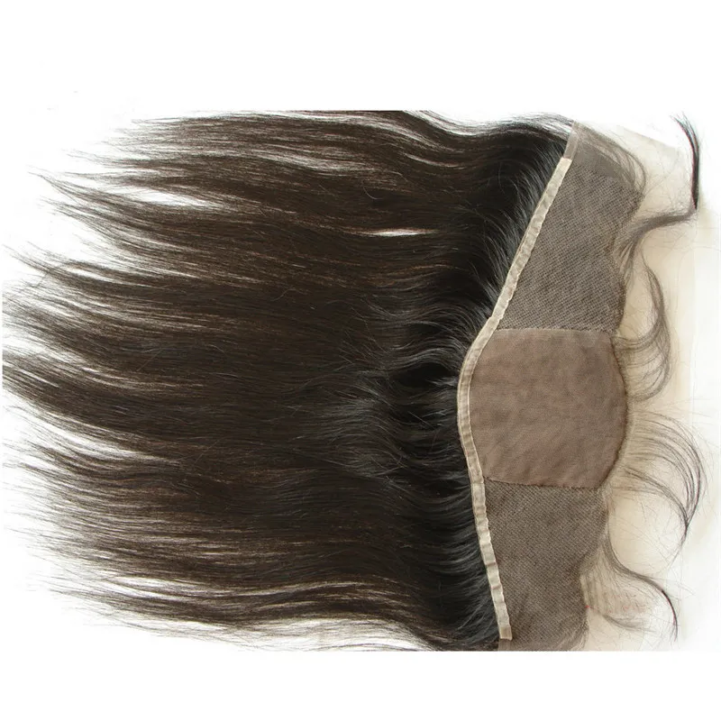 Virgem Malaio Do Cabelo Humano de Seda Reta De Seda Base de Renda Frontal Branqueada Nós Barato Base De Seda Orelha a Orelha Cheia de Renda Fechamento Frontal 13x4