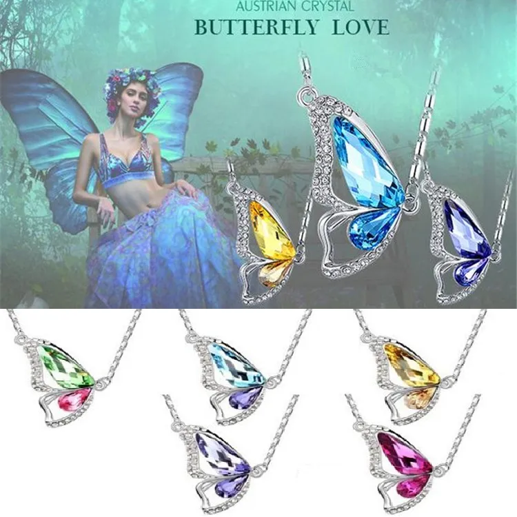 Newest S925 Korean dancing butterfly pendant crystal pendant necklaces boutiques foreign trade sources women jewelry 2337-8