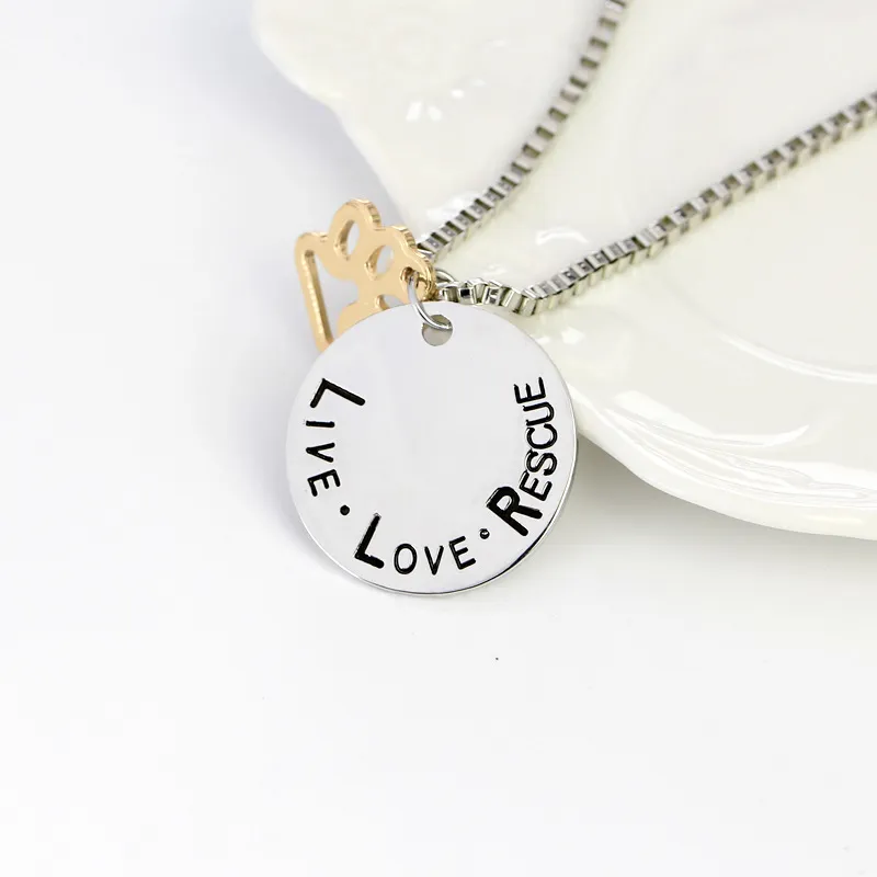 Fashion Necklace Live Love Rescue Pendant Necklaces Dog Paw Silver Plated For Women Necklaces & Pendants Gift