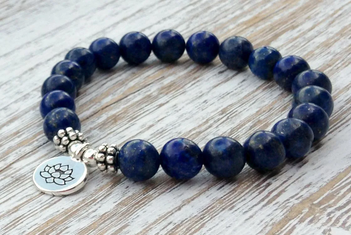 SN1039 Genuine Lapis Lazuli Bracelet Natural Stone Bead Men`s Bracelet Throat Chakra Spiritual Yogi Gift 
