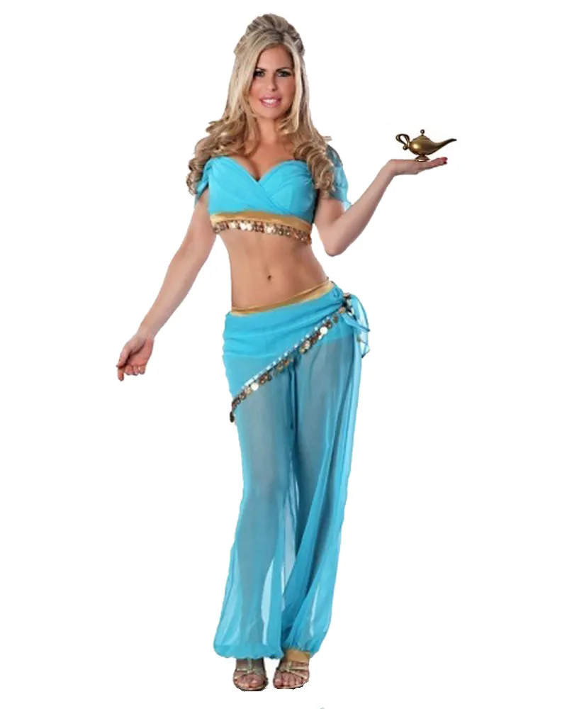 Sexy Sky Blue Arabian Costume Women Belly Dancing Dress Carnival Halloween Indian Princess Cosplay Costume Stage Wear