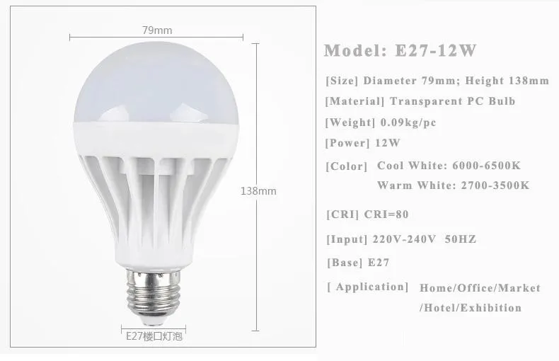 Gratis frakt Högkvalitativ 3W 5W 7W 9W 12W LED-lampor Energibesparande ljus E27, B22, E14, Base Globe Glödlampa Partihandel Billig belysningslampa 22
