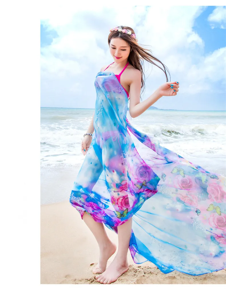 New Women Sunscreen Swimsuit Chiffon scarf Multifunctional scarves Veil Cover-Up Lady beach towel 