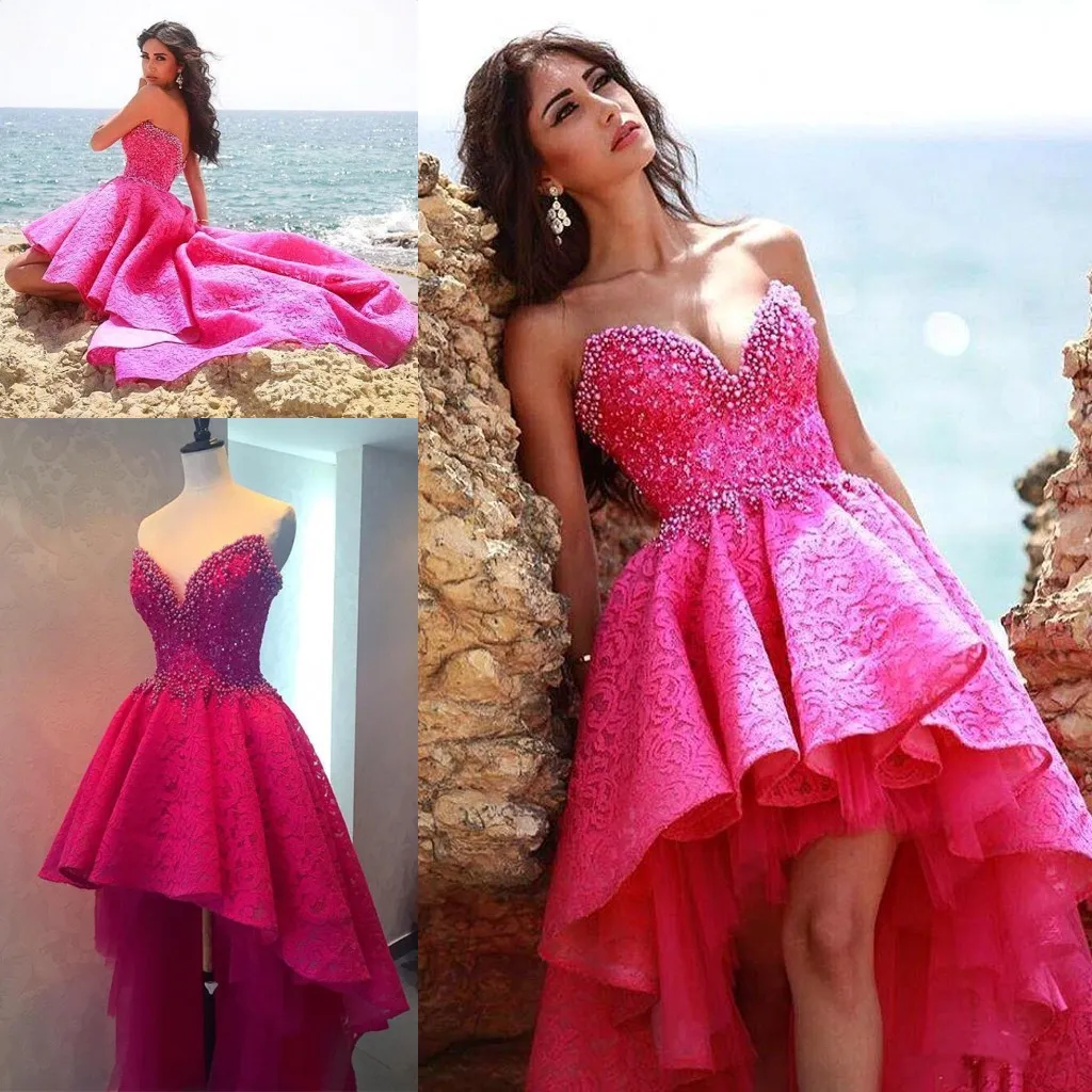 Personalized High Low Pageant Dress With Beaded Collar, Pink Sequins ...