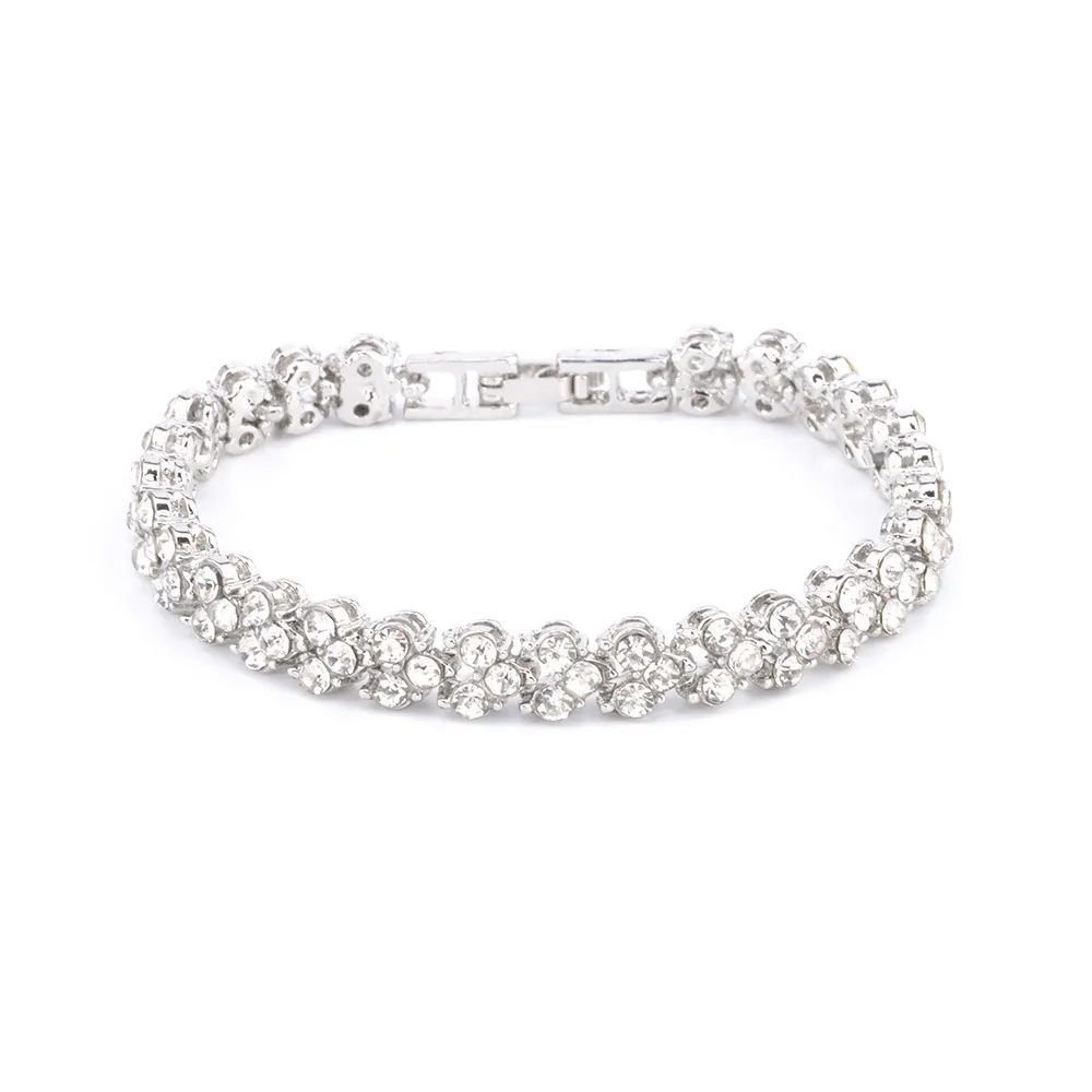 Luxury Austrian Clear Crystal bracelet full Rhinestone Silver Rose Gold Tennis Bridal Bangle For women Wedding Party Fashion Jewelry