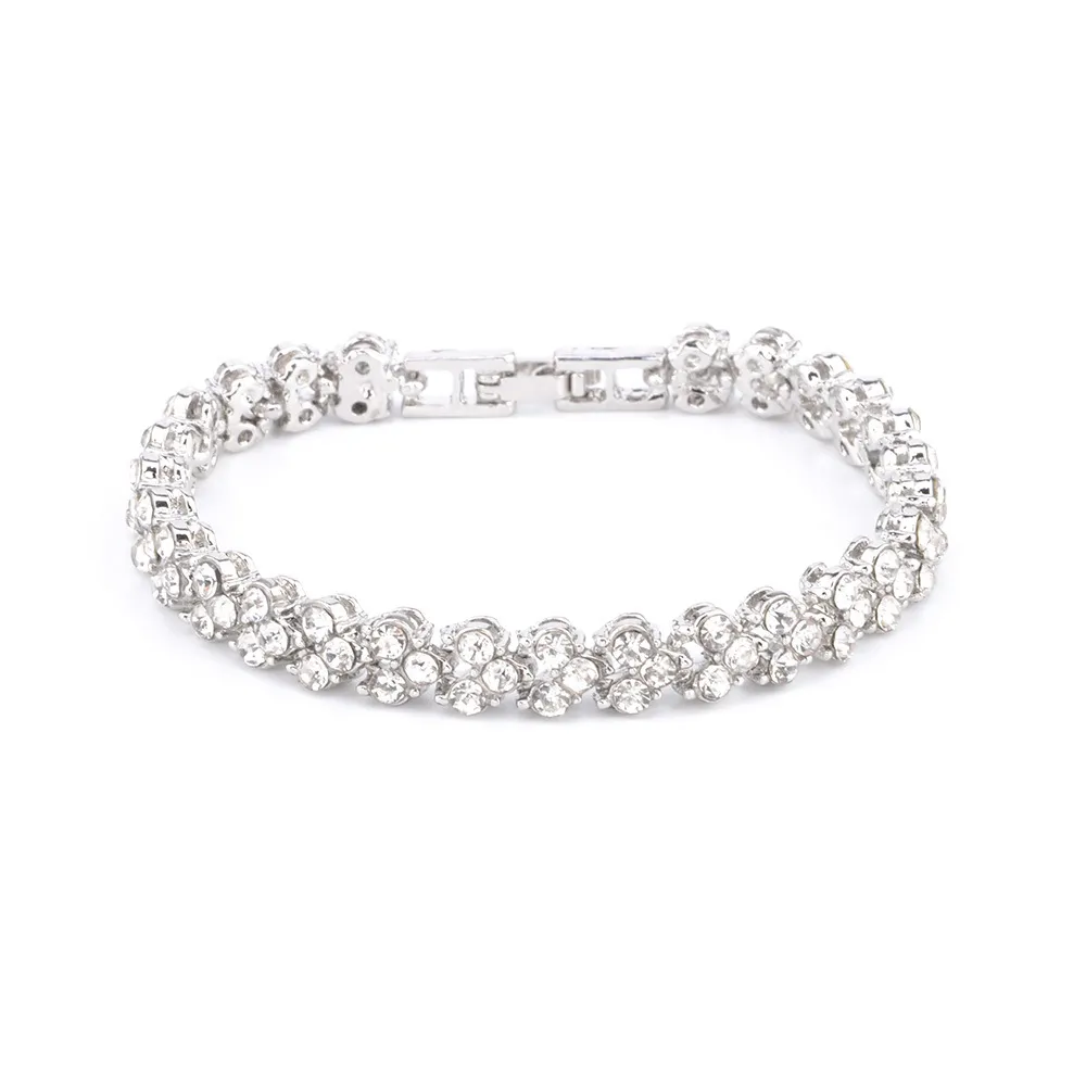 Luxuriöses österreichisches klares Kristall-Armband voller Strass, Silber, Roségold, Tennis-Brautarmreif für Frauen, Hochzeit, Party, Modeschmuck