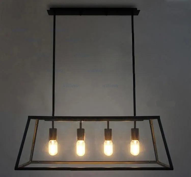 Modern Design Rh Filament Kroonluchter Edison Bulb Glazen Doos Woonkamer Filament Kroonluchter Loft Hanglamp