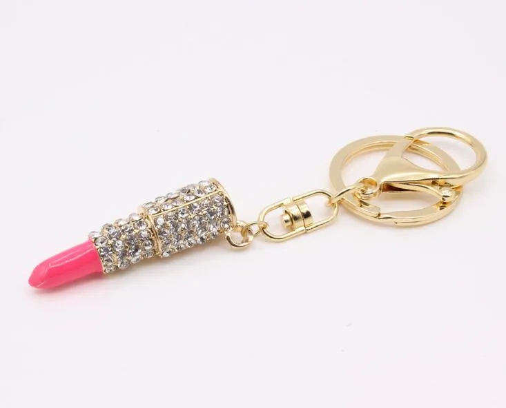 Europe and the United States fashion metal diamond lipstick lipstick key chain bag car pendant key ring R082 Arts and Crafts 