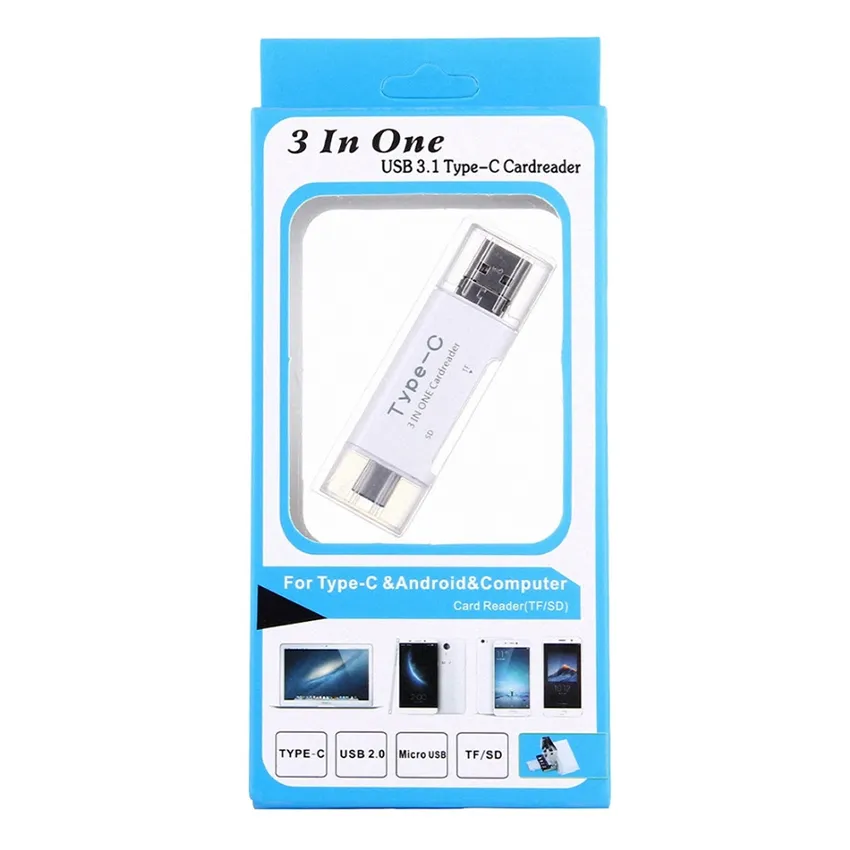 Ny 3 i 1 USB 3.1 Typ C Micro USB OTG USB-kortläsare Micro SDHC SD TF-typ-C-kortläsare för Samsung Note7 iPhone7 MacBook Notebook