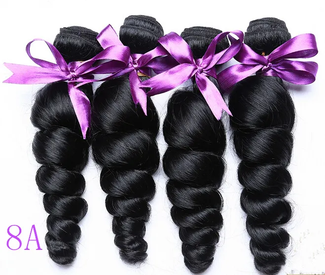 9A Paquetes brasileños de cabello virgen indio peruano de Malasia 12-30 pulgadas Tejido de cabello humano de onda suelta Extensiones de tramas de cabello de onda suelta brasileña