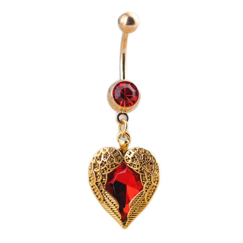 YYJFF D0622   heart navel button ring red hot selling piercing body jewelry