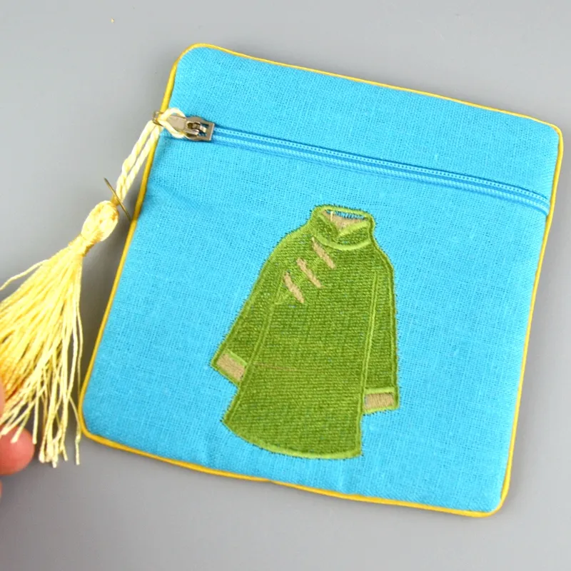 Small Embroidery clothes Coin Purse Bag Zipper Vintage Jewelry Gift Pouches Chinese style Tassel Cotton Linen Eco Storage Bag