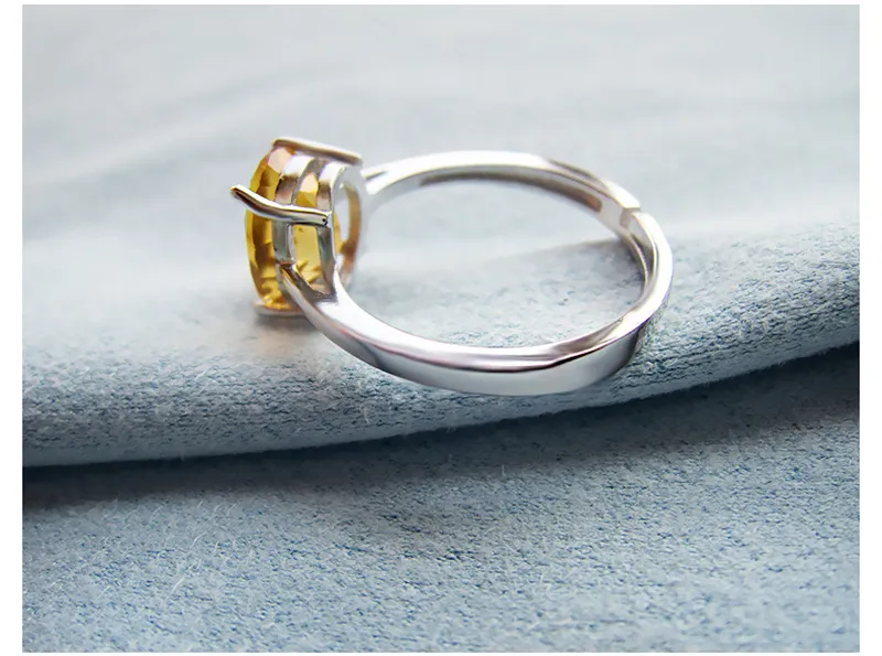 Vendita calda argento massiccio sterling 925 anelli 7 * 9mm anello citrino naturale al 100% regalo di compleanno gioielli in argento donna