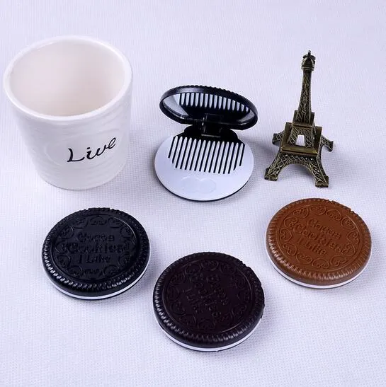 Portable Cute Chocolate Cookie Shape Cosmetic Makeup Mirror + Comb Lady Girl Lovely cookies design with comb XB18