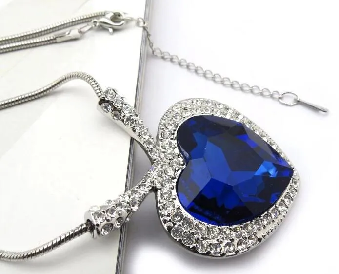 Love Of Heart Diamond Titanic necklace Sapphire Crystal Chain Necklace Jack and Rose Memory Necklace Blue Diamond