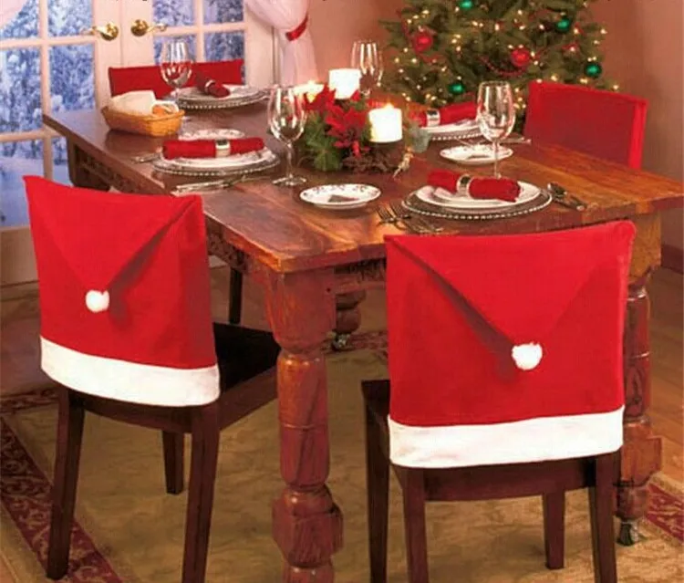 Coprisedie natalizie Cappello rosso di Babbo Natale per decorazioni per la cena Decorazioni per la casa Ornamenti Forniture per tavola da pranzo Decorazioni per feste MK65