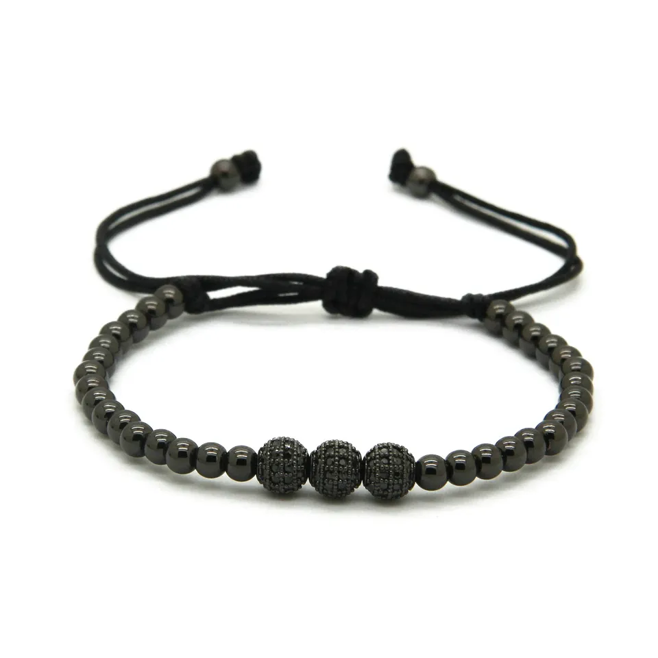 Bracelet tressé en or, or Rose, pistolet noir, perles CZ, 6mm, haute qualité, bijoux pour hommes et femmes