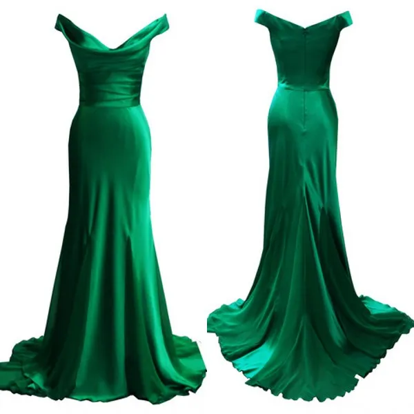 Najwyższej jakości Emerald Green Suknie Wieczorowe Syrena Off The Ramię Draped Dekolt Ruched Prom Party Suknie Formalne Wear Sweep Pociąg
