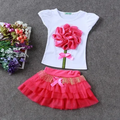 Verão crianças roupas conjuntos de bebê menina top + saias menina flor roupa set menina terno crianças crianças cute toddler meninas outfits outwear tz-29