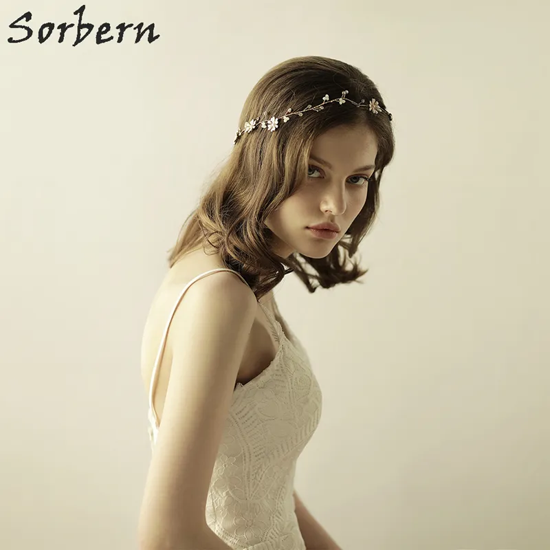 Sorbern Vintage Simple Clear Crystals Wedding Hair Vine Bridal Headpiece Headband Drop Glaze Flowers Hair Accessories Bridesmaids Headdress