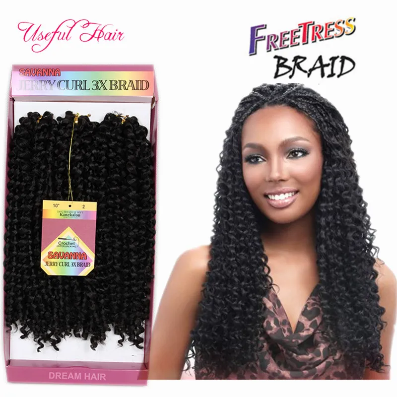 Bohemian Crochet Afro Kinky Curly Braids 3pcs / Pack Savana Twist Hair Jerry Curly 10inch Syntetisk Braiding Hair FreeTress Water Wave