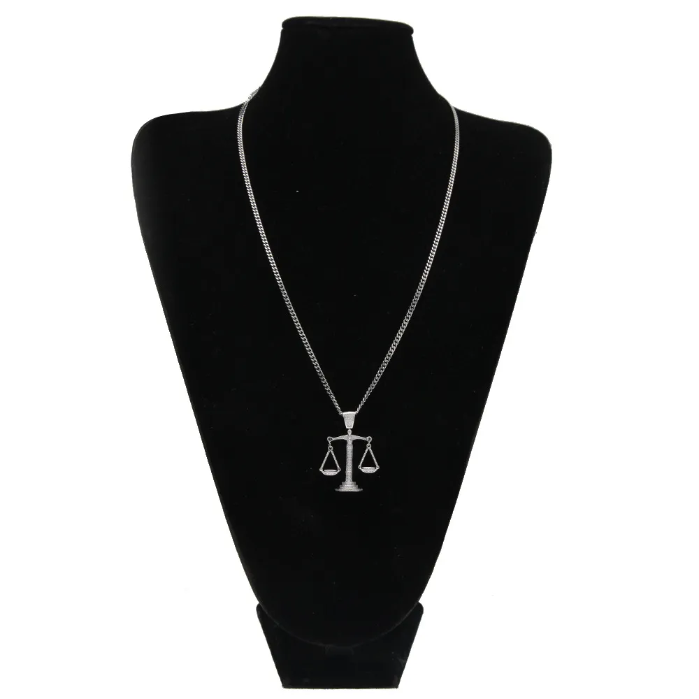Iced Out Zircon Balance Libra Scale Pendant Bling Charm White Gold Copper Material Hip hop Pendant Necklace Chain6504560
