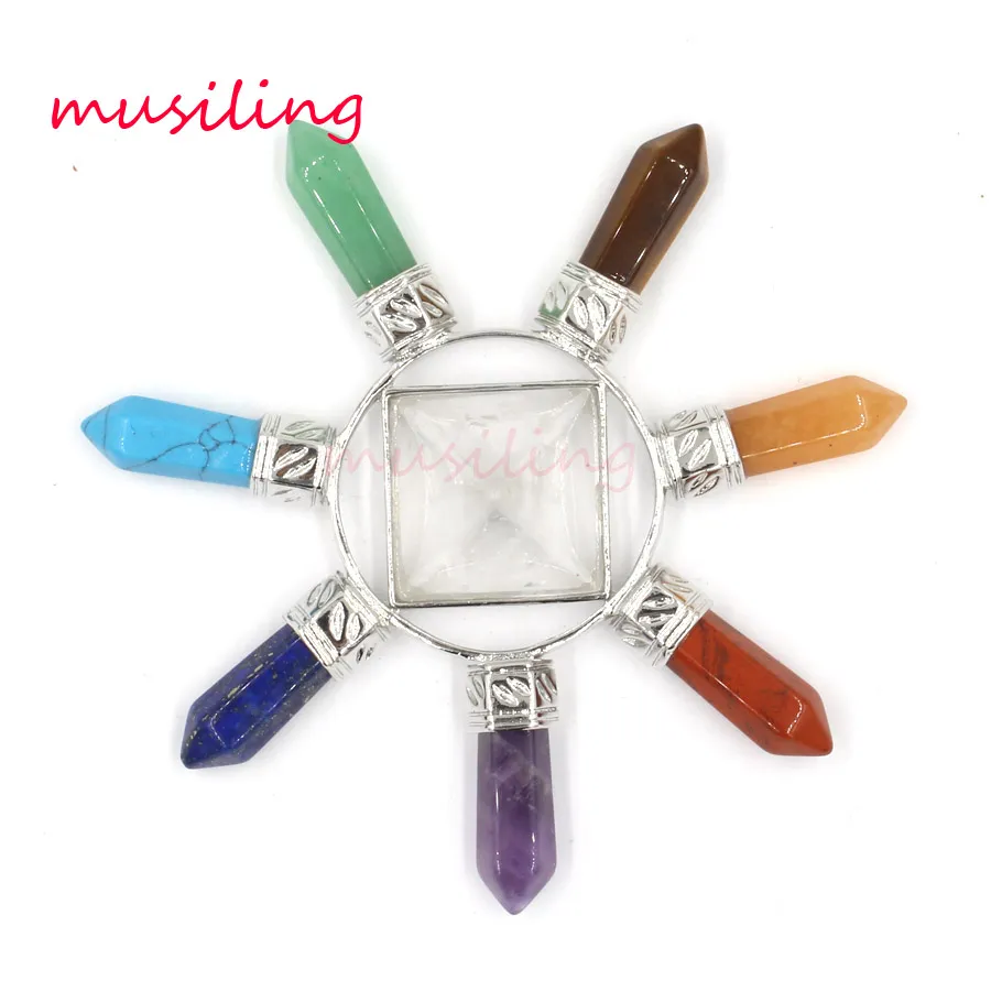 Magic Wand Energy Tower Reiki Decoration Pendulum Pendants 7 Chakra Hexagon Prism Natural Gem Stone Charms Healing Amulet Jewelry