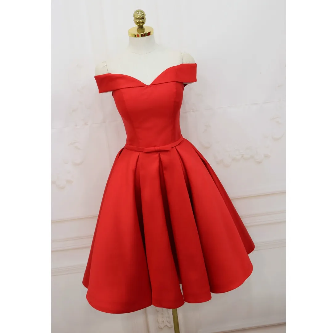 In stock Abiti da ballo in raso rosso Real Photos LP DQL Studio Party Dress Abiti da sera con lacci sul retro Spedizione veloce economica